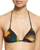 Gia Leaf-print Triangle Swim Top,