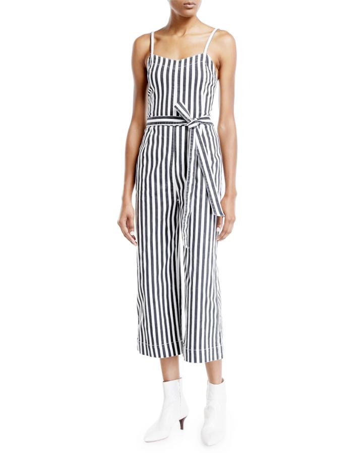 Striped Belted Wide-leg Jumpsuit