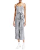 Striped Belted Wide-leg Jumpsuit