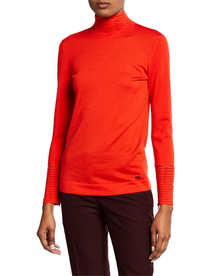 Long-sleeve Slash-detail Turtleneck