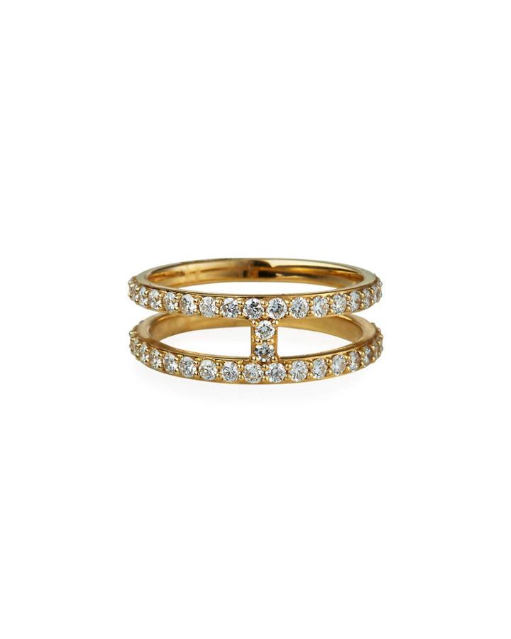 14k Double-band White Diamond Ring,