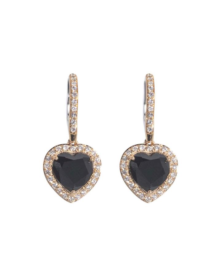 18k Rose Gold Diamond-trim Onyx Heart-drop Earrings