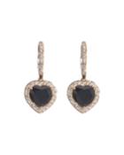 18k Rose Gold Diamond-trim Onyx Heart-drop Earrings