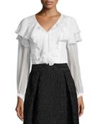 Long-sleeve Ruffle & Lace Top, White