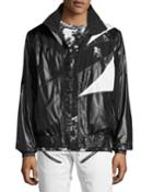 Patchwork Tech Wind-resistant Jacket With Drawcord Back, Black/white