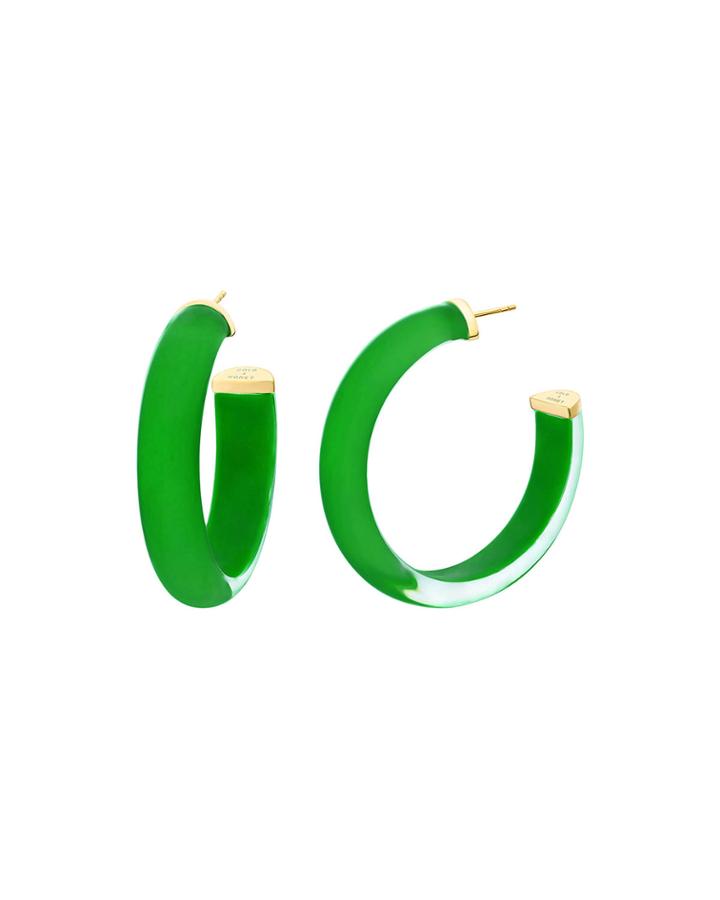 Lucite Hoop Earrings, Dark Green