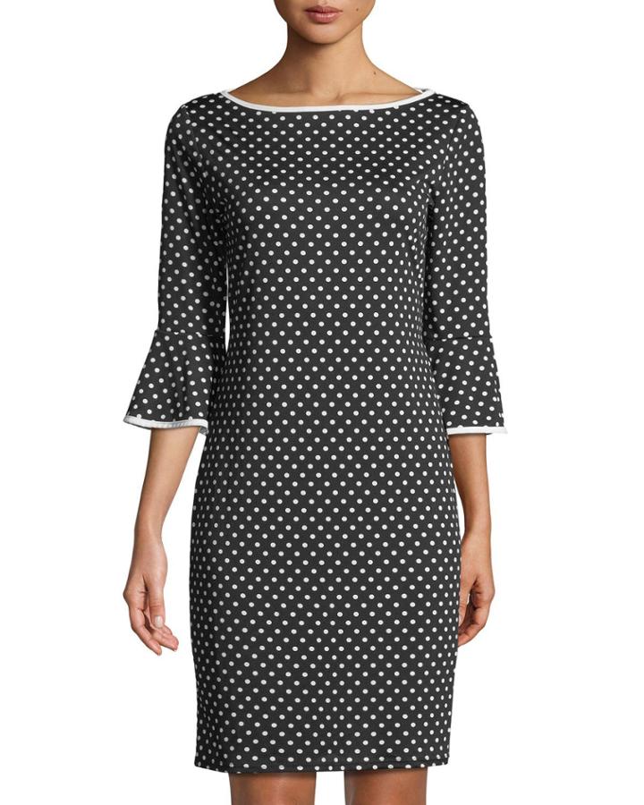 3/4-bell Sleeve Polka-dot Dress