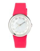 36mm Mother-of-pearl Round Watch W/ Crystals, Hot Pink