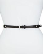 Single Wrap Stud & Zipper Embellished Leather Belt, Black