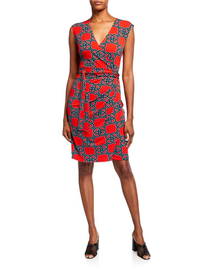 Printed Sleeveless Faux Wrap Dress