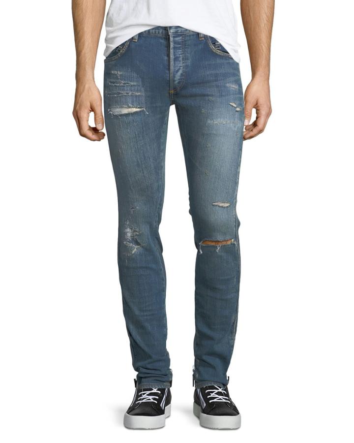 Side-stitch Slim-straight Jeans