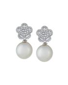 18k South Sea Pearl Diamond Flower Double-drop Earrings,