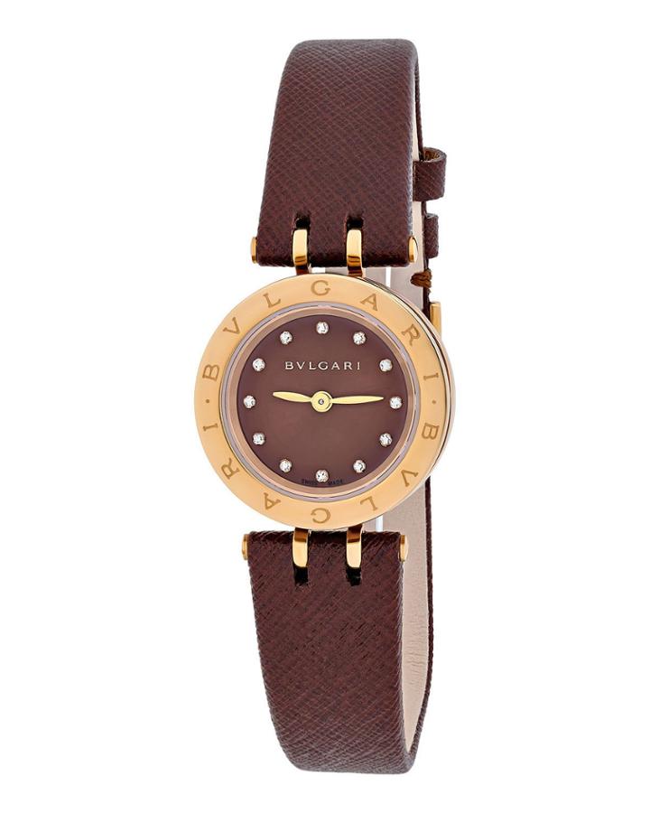 22mm B.zero1 Diamond Watch W/ Leather Strap, Brown/gold