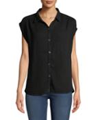 Short-sleeve Button-front Gauze Blouse