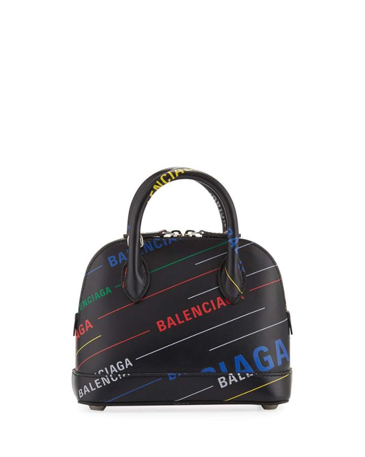 Ville Multicolored Logo Stripe Leather Top Handle