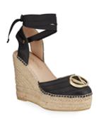 Roble Ribbon Ankle-wrap Espadrille Wedge