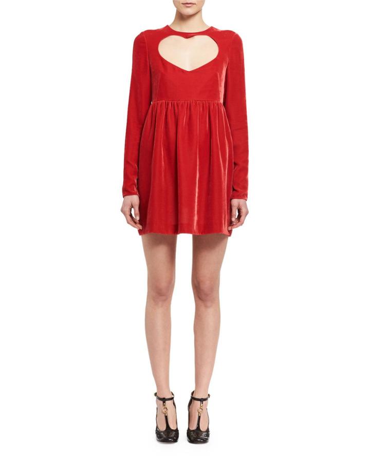 Long-sleeve Velvet Heart-cutout