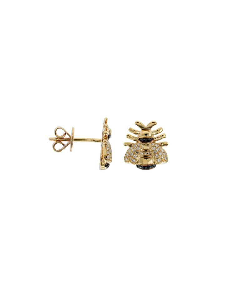 14k Yellow Gold Bee Stud Earrings With Diamonds