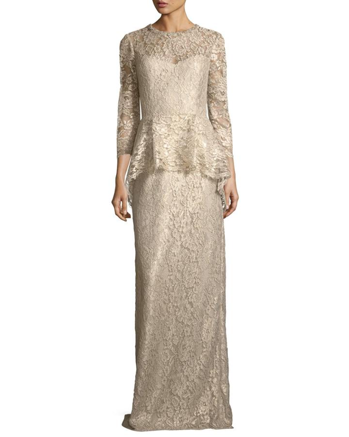 Lace Applique Long Peplum Three-quarter