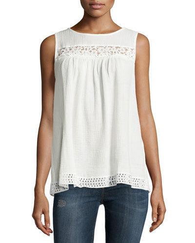 Sleeveless Shadow Lace Tank, Off White