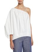 One-shoulder Puff-sleeve Cotton
