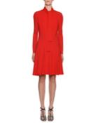 Tie-neck Long-sleeve Crepe Dress
