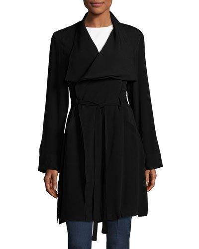 Alexa Wrap-front Belted Trench Coat, Black