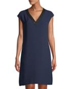 Jolet Cap-sleeve Sequin-trimmed Silk Dress, Blue