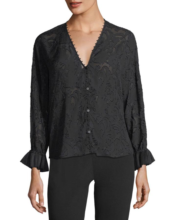 V-neck Long-sleeve Burnout Blouse