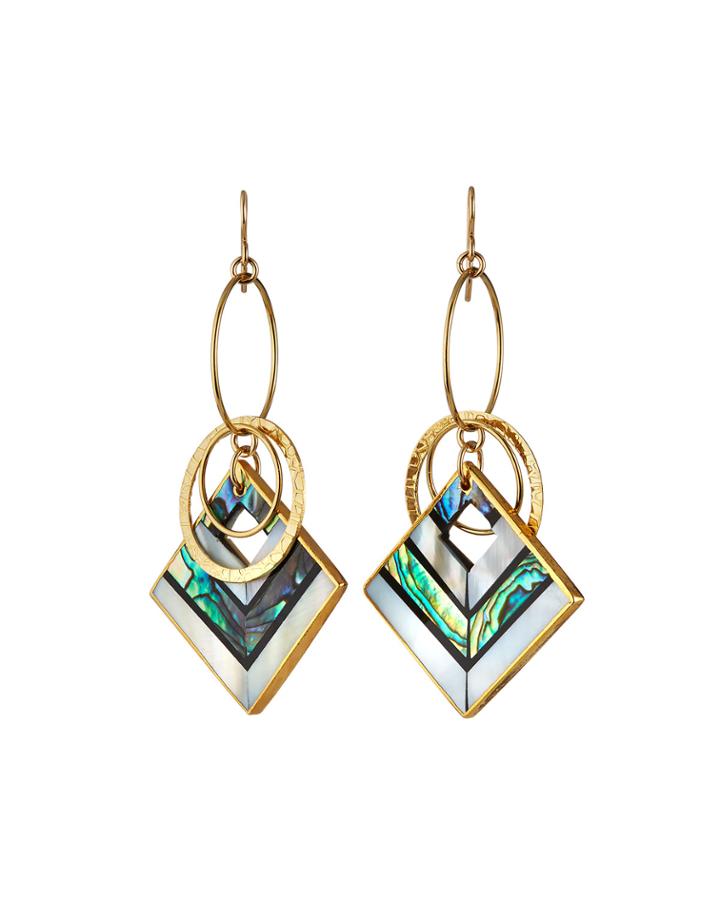 Abalone In Gold Foil Chain Earrings