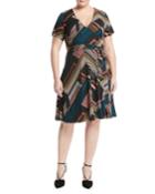 Short-sleeve Striped Belted Wrap Dress,