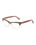 Acetate/metal Cat-eyed Brow-line Optical Glasses