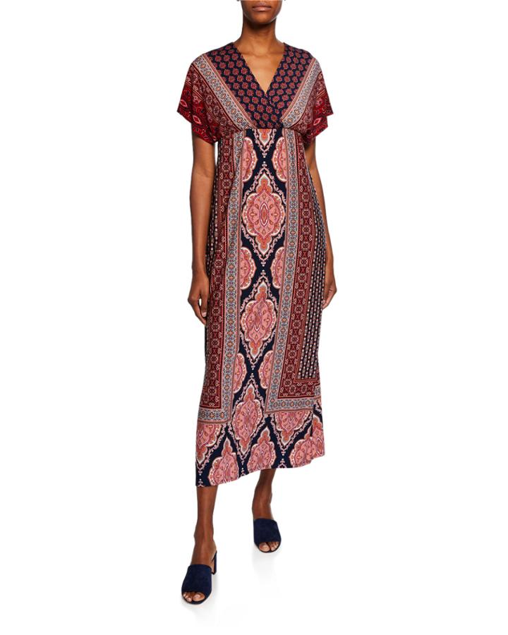 Printed Wrap-front Dolman-sleeve