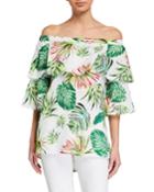 Tropical-print Ruffle Off-the-shoulder Top