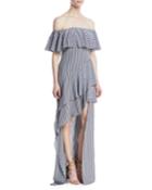 Off-the-shoulder Striped Flounce Gown