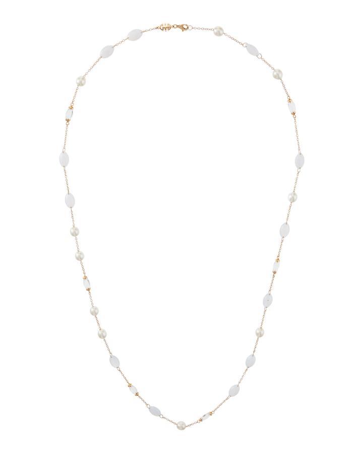 18k Rose Gold Chalcedony, Crystal & Pearl Necklace