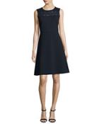 Fallon Sleeveless Lace-yoke A-line Dress, Blue