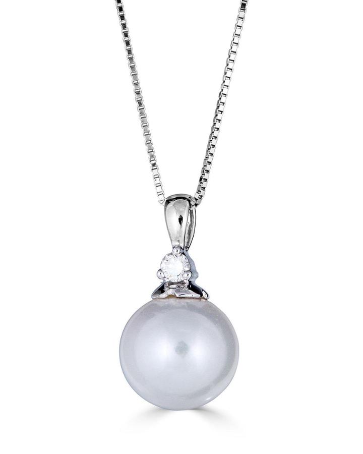 Classic 14k White Gold 1-diamond Pearl Pendant Necklace