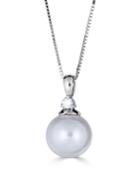 Classic 14k White Gold 1-diamond Pearl Pendant Necklace