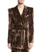 Long Metallic Crinkle-velvet Blazer, Brown