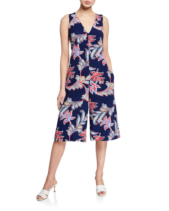 Printed V-neck Wide-leg Cropped Jumpsuit