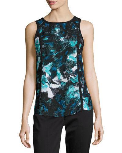 Graphic-print Chiffon Tank, Blue Pattern