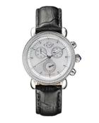 37mm Marsala Chronograph Leather Watch, Black
