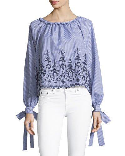 Joni Tie-cuff Embroidered Top