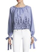 Joni Tie-cuff Embroidered Top