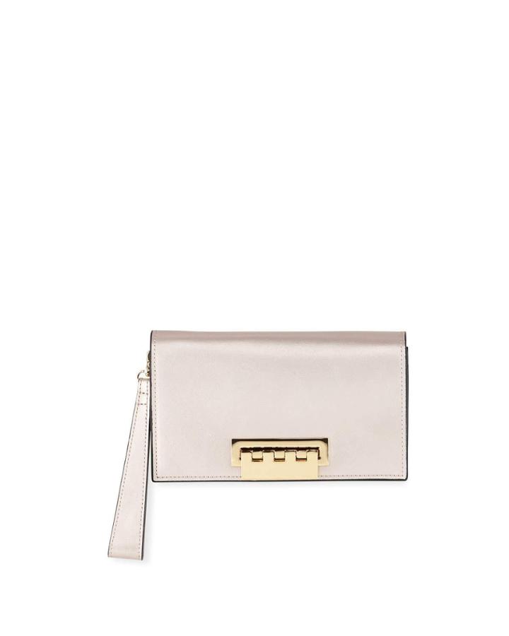 Earthette Metallic Leather Clutch Bag, Pastel Pink