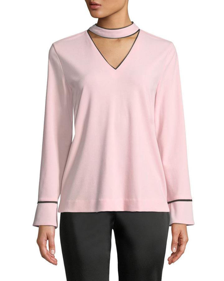 Flare-cuff Choker Blouse