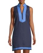 Sleeveless High-neck Tunic Dress, Blue/navy