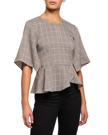 Plaid Raglan Top With Back Tie