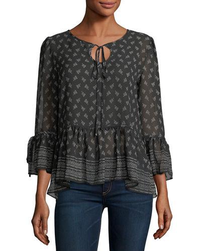 Bell-sleeve Printed Blouse